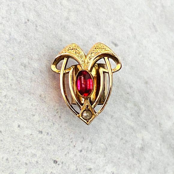 Antique Art Nouveau Garnet Gold Large Slide Pendant Seed Pearl - Picture 1 of 7